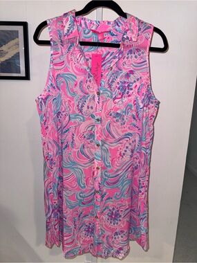 Lilly Pulitzer Pink, Aqua & Purple Swirl Button-Front Top